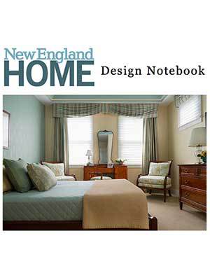 A neatly furnished bedroom with a bed, armchair, dresser, and vanity, showcasing luxury interior design by an acclaimed Interior Designer Massachusetts, featured on the cover of New England Home Design Notebook magazine.