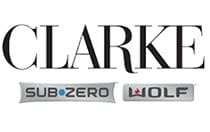 Clarke logo above Sub-Zero and Wolf logos, all in black and gray on a white background—perfect inspiration for luxury interior design or any interior designer Massachusetts trusts.