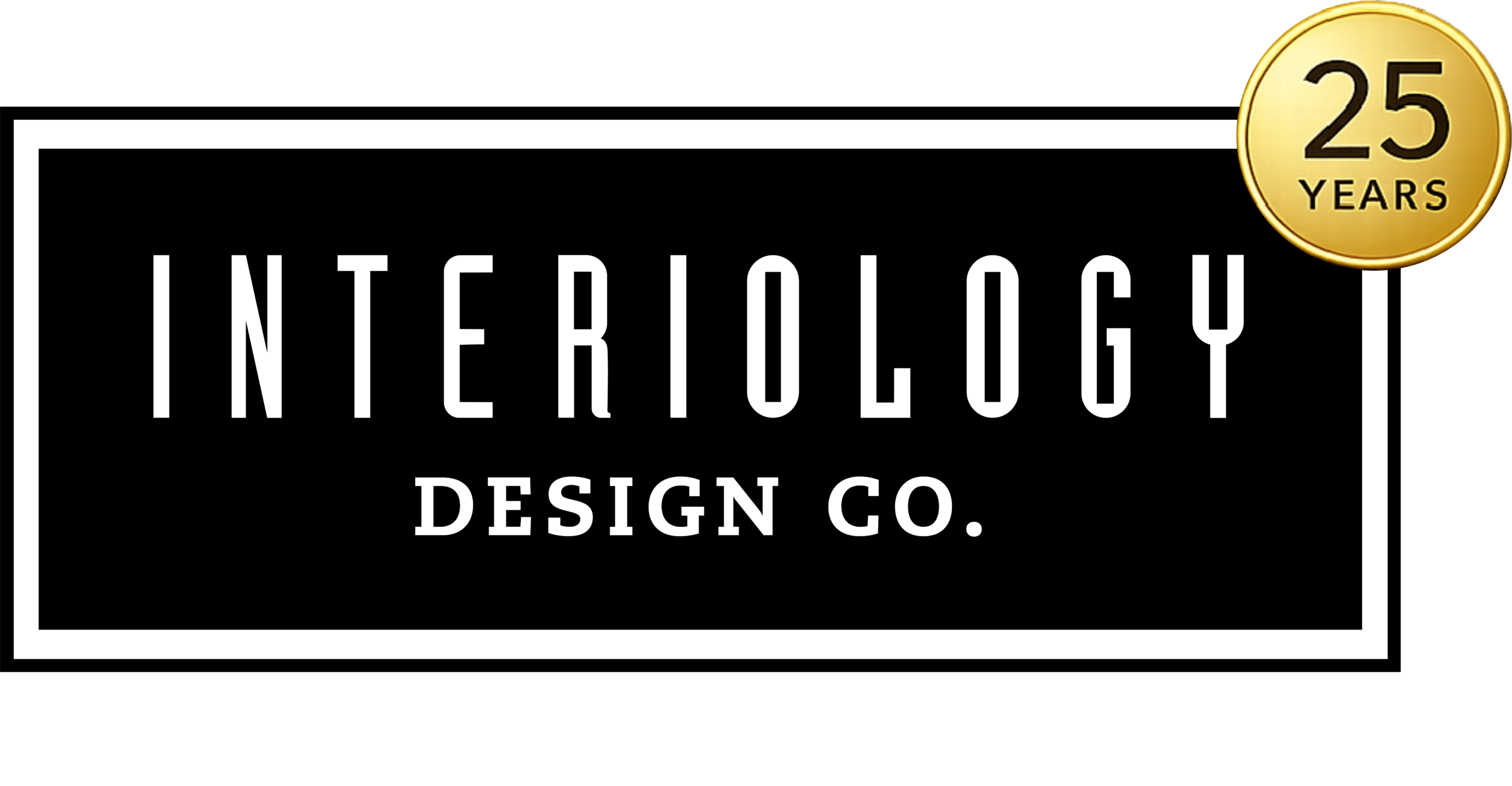 Interiology Design Co. logo in black and white with a gold 